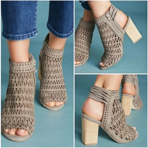 JEFFREY CAMPBELL Ottawa Taupe Suede Leather Sandal Block Heel Open Toe Bootie 10 - Picture 3 of 14